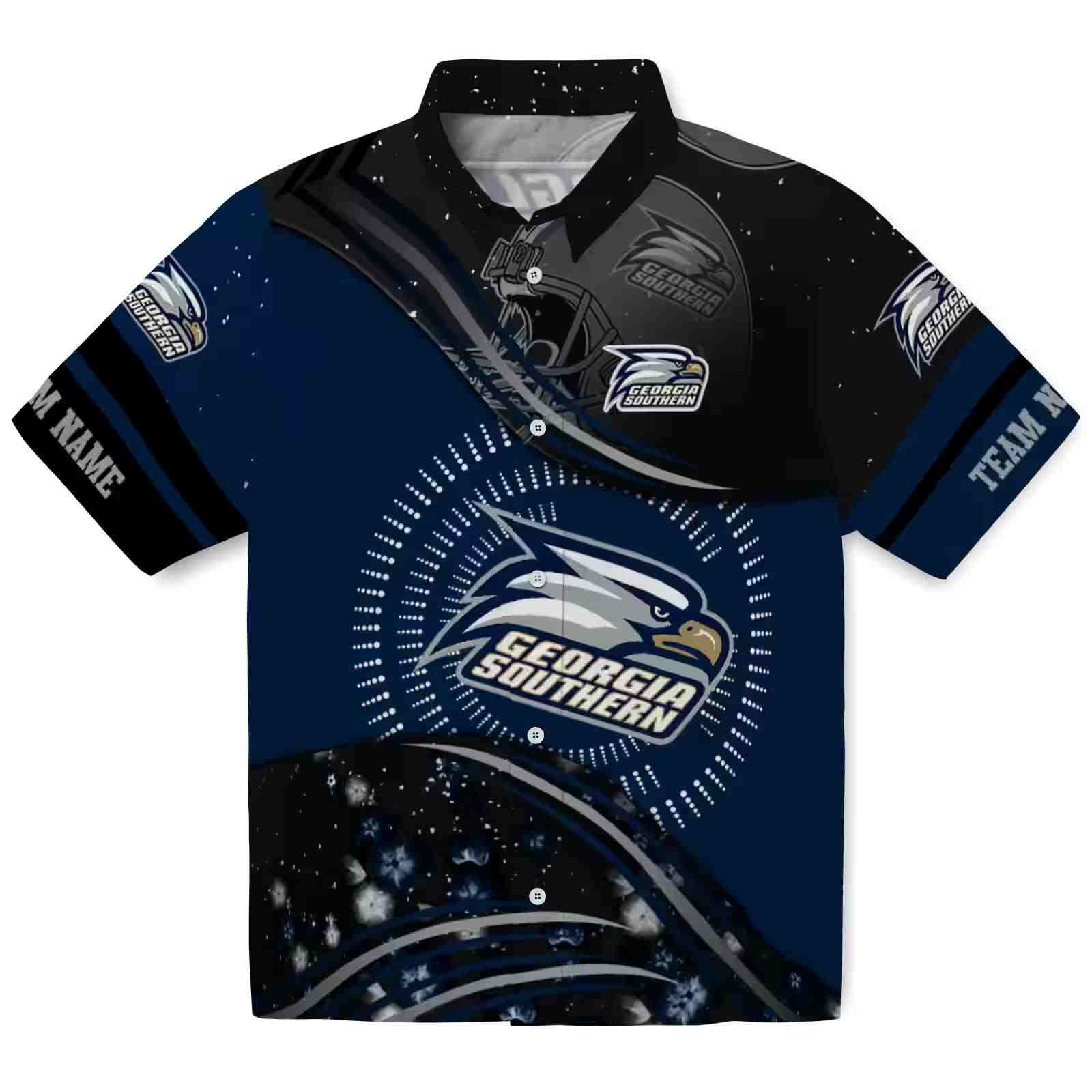 Georgia Southern Eagles Football Wave Blue Black Hawaiian Shirt