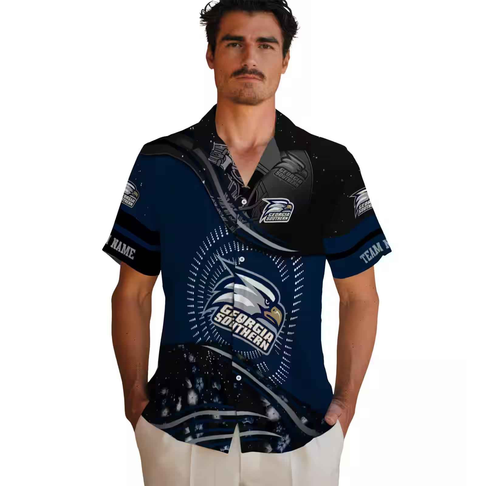 georgia southern eagles football wave blue black hawaiian shirt fashion forward