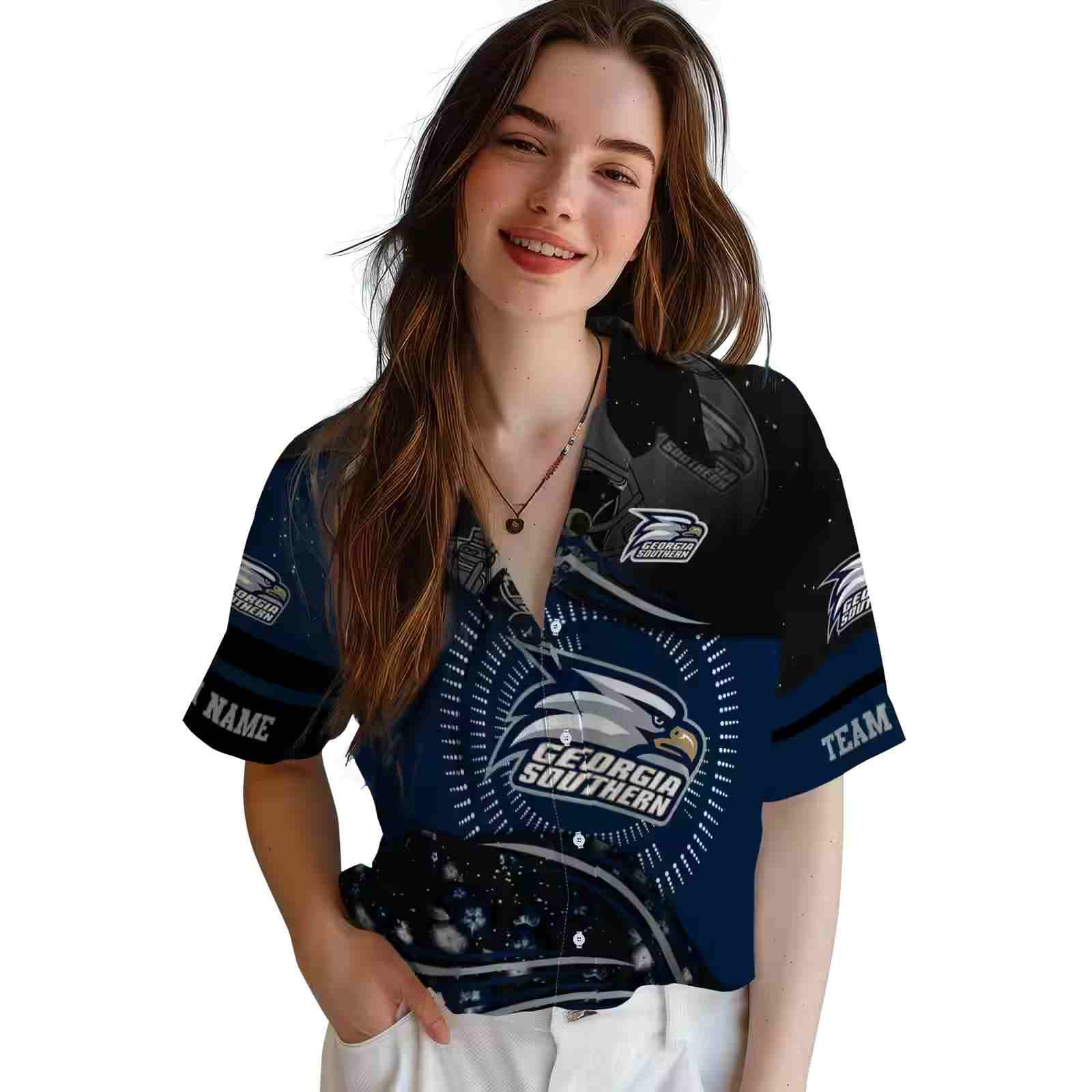 georgia southern eagles football wave blue black hawaiian shirt latest model