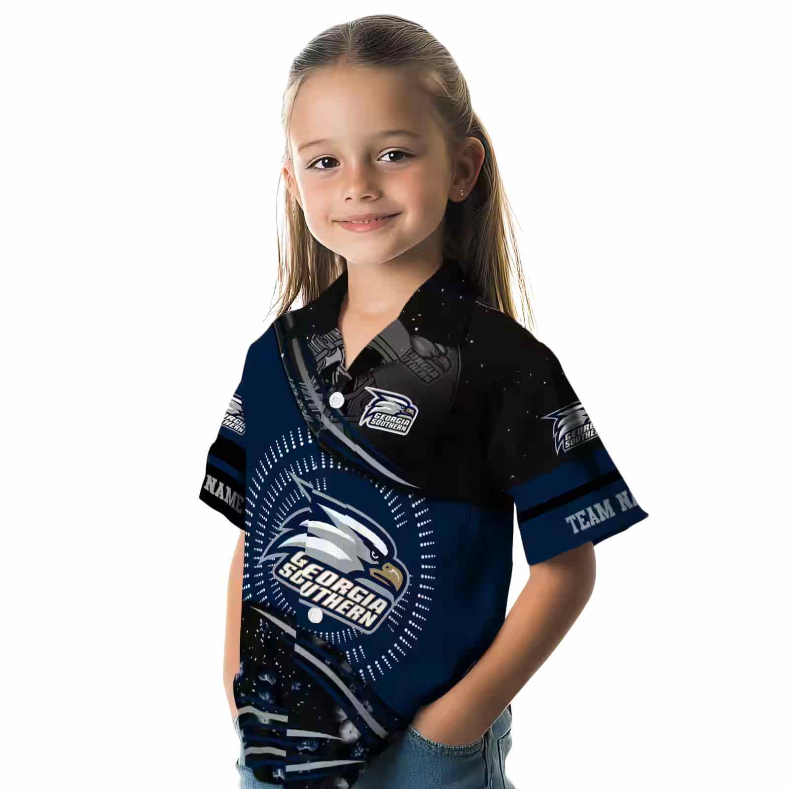 georgia southern eagles football wave blue black hawaiian shirt premium grade