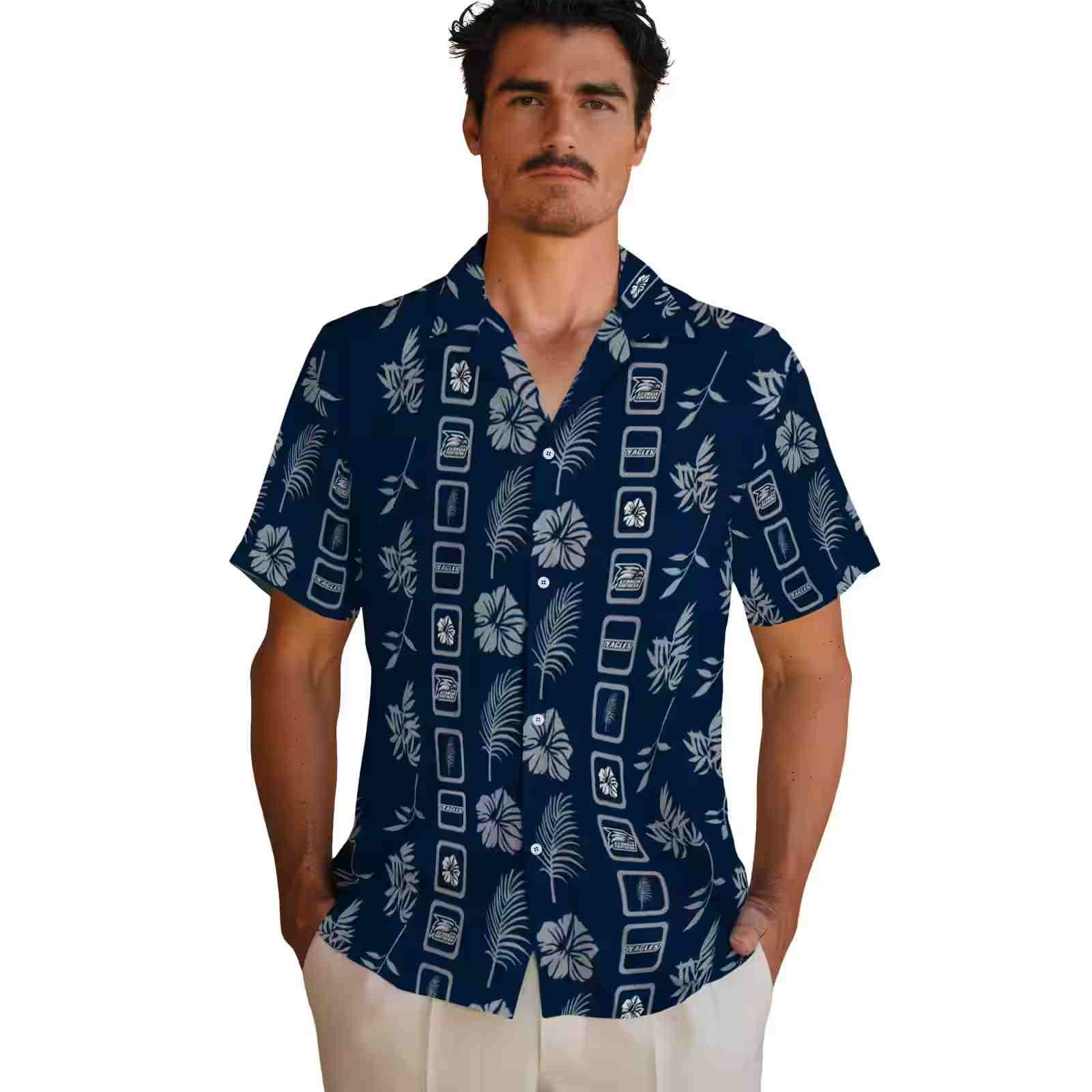 georgia southern eagles framed floral blue hawaiian shirt fashion forward