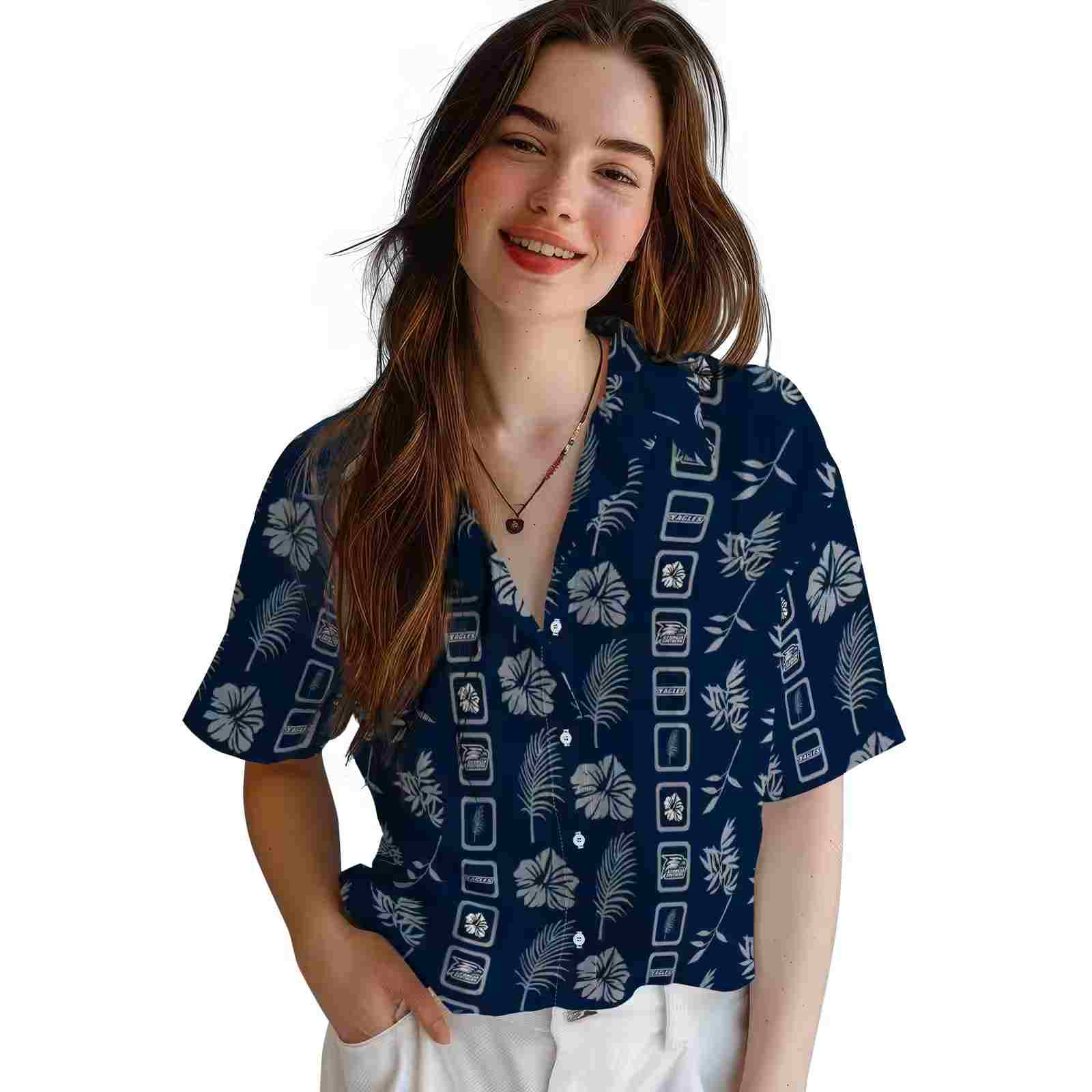 georgia southern eagles framed floral blue hawaiian shirt latest model