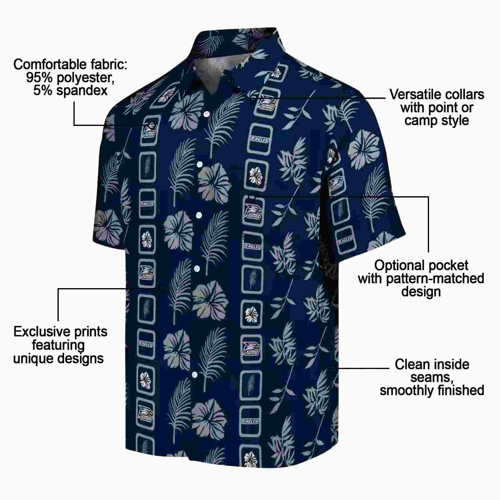 georgia southern eagles framed floral blue hawaiian shirt new arrival