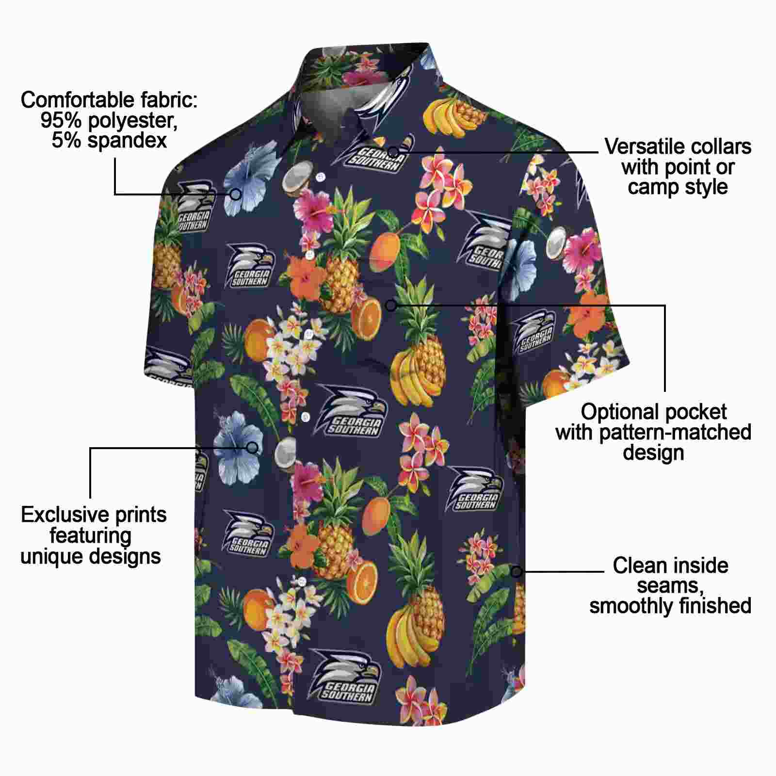 georgia southern eagles hibiscus and fruit navy blue hawaiian shirt new arrival