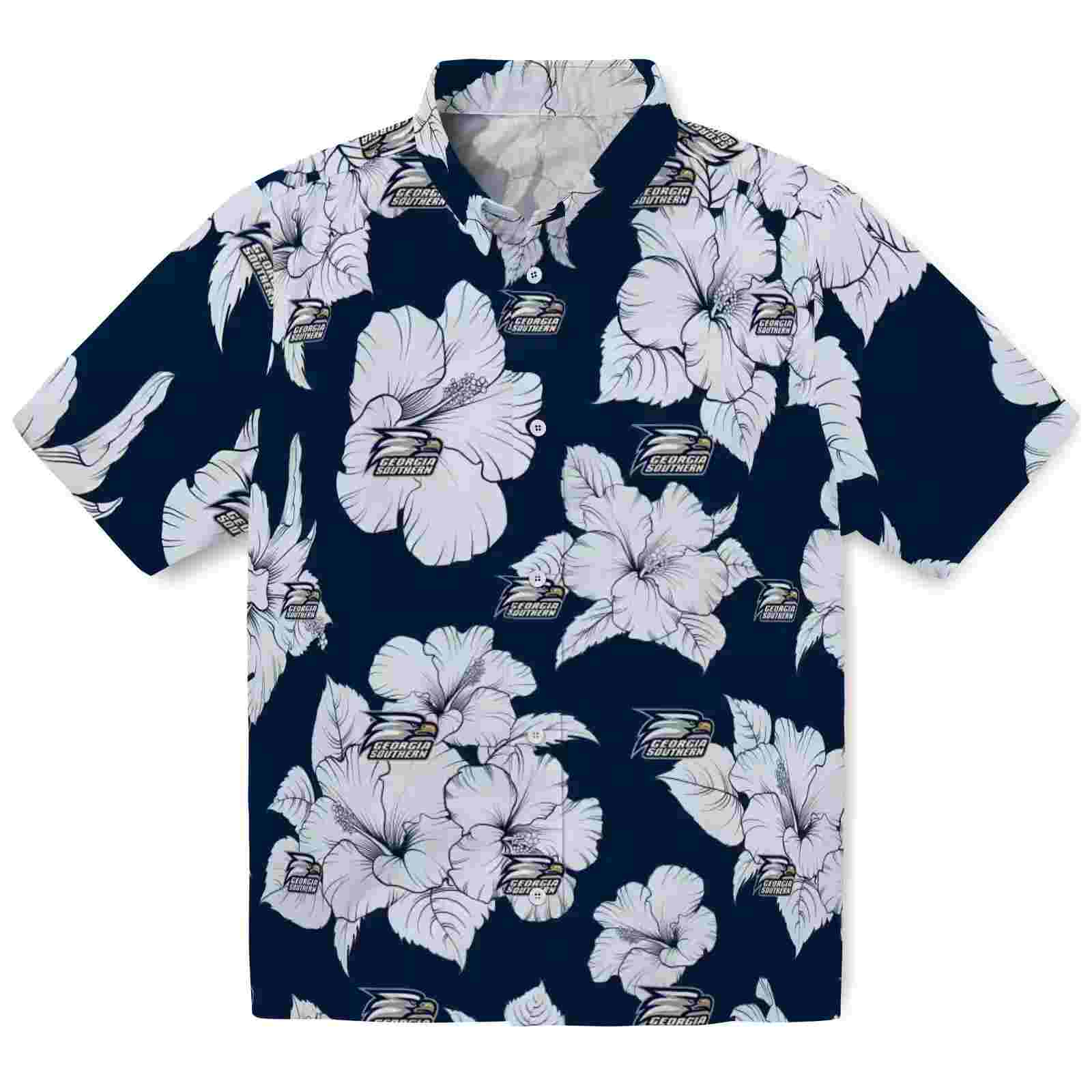 Georgia Southern Eagles Hibiscus Blooms Blue White Hawaiian Shirt