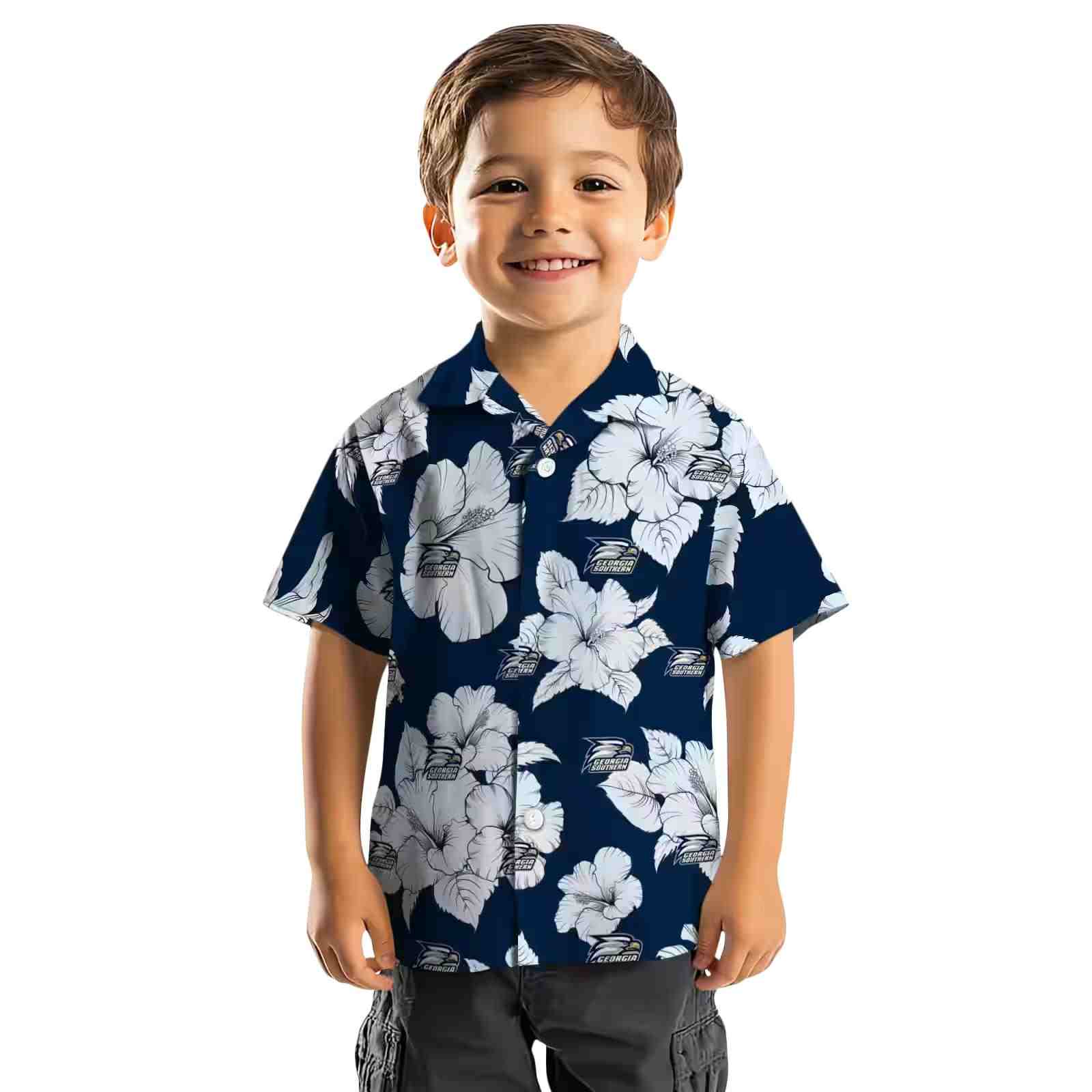 georgia southern eagles hibiscus blooms blue white hawaiian shirt top rated