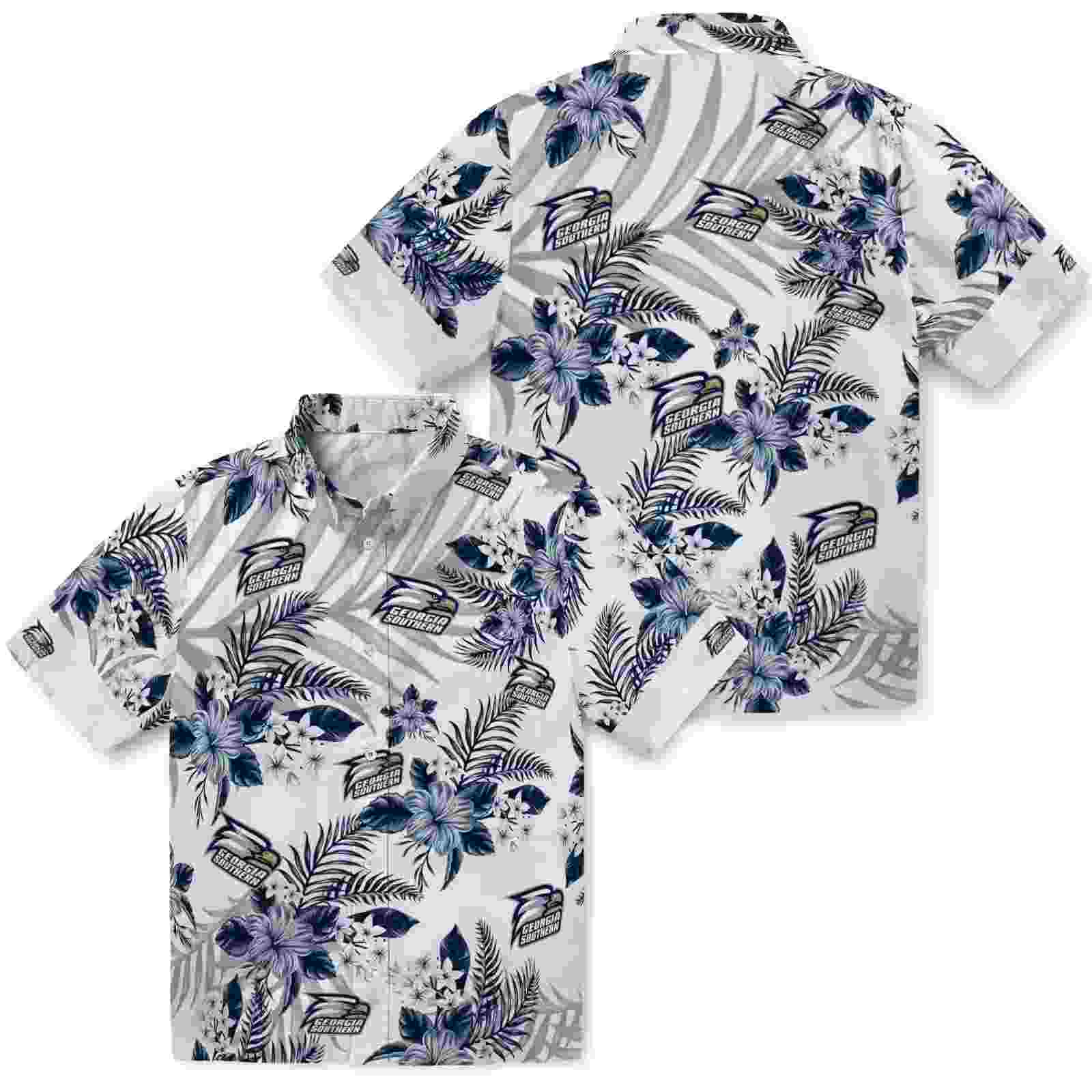 georgia southern eagles hibiscus palm leaves blue white hawaiian shirt high quality