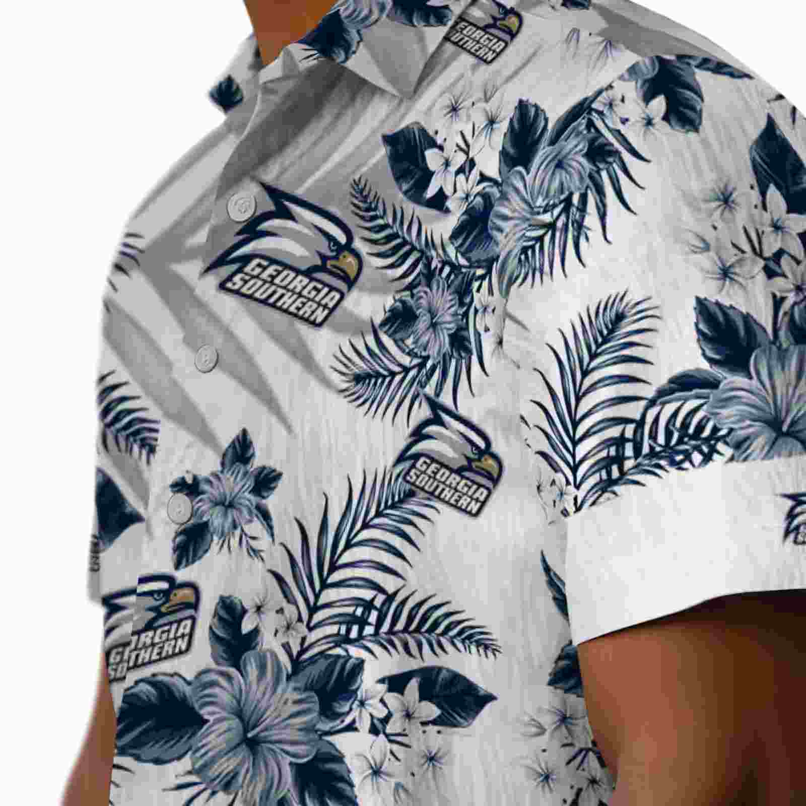 georgia southern eagles hibiscus palm leaves blue white hawaiian shirt trendy