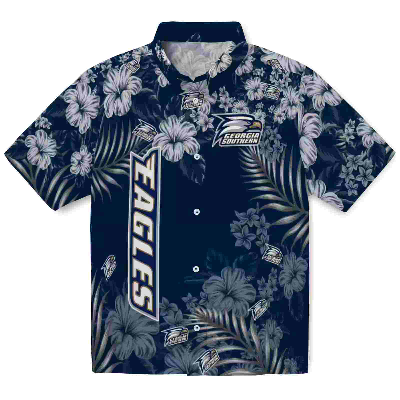 Georgia Southern Eagles Hibiscus Print Blue Hawaiian Shirt