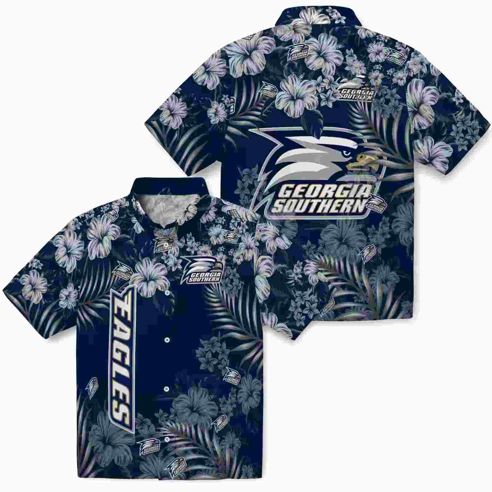 georgia southern eagles hibiscus print blue hawaiian shirt high quality