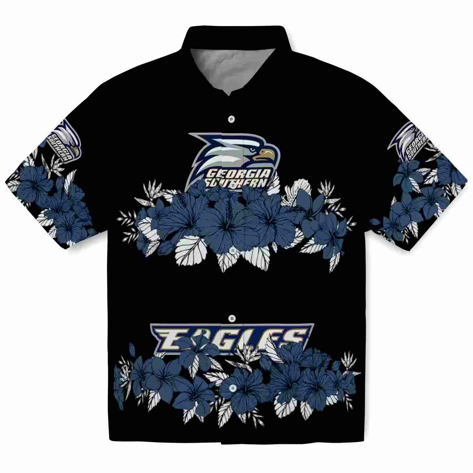 Georgia Southern Eagles Hibiscus Stripe Blue Black Hawaiian Shirt