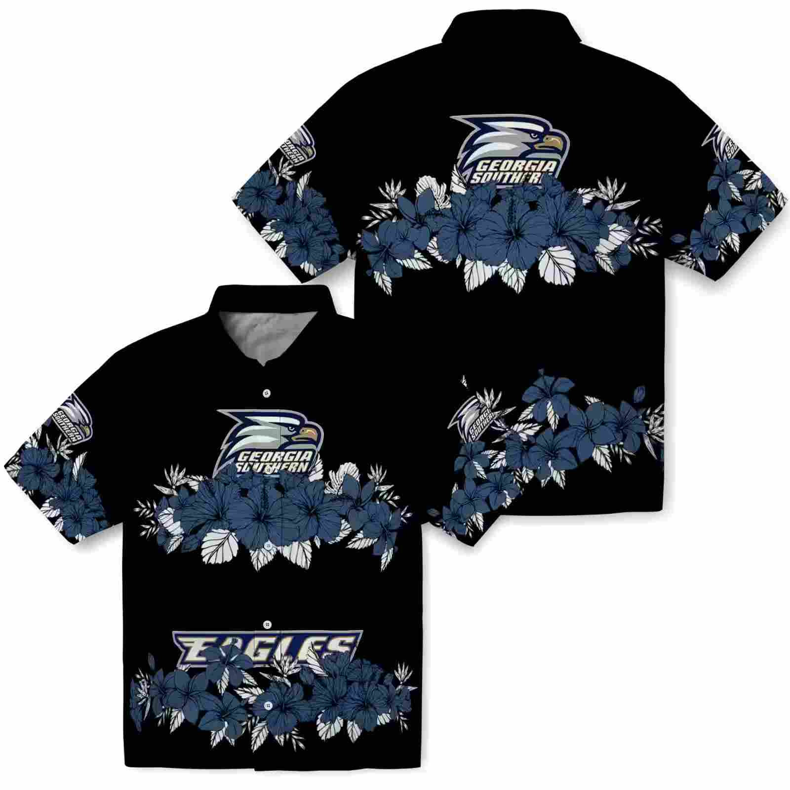 georgia southern eagles hibiscus stripe blue black hawaiian shirt high quality