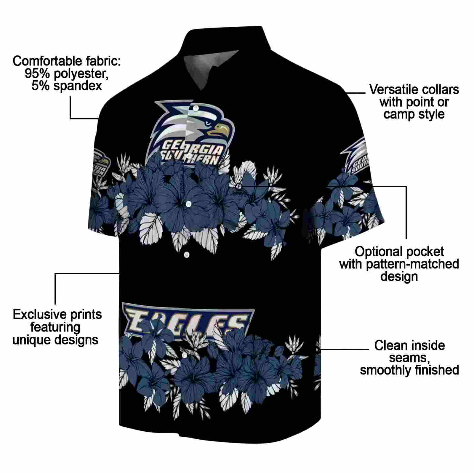 georgia southern eagles hibiscus stripe blue black hawaiian shirt new arrival