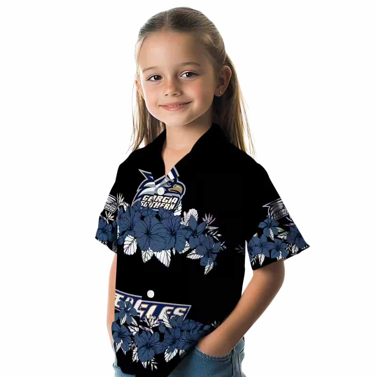 georgia southern eagles hibiscus stripe blue black hawaiian shirt premium grade