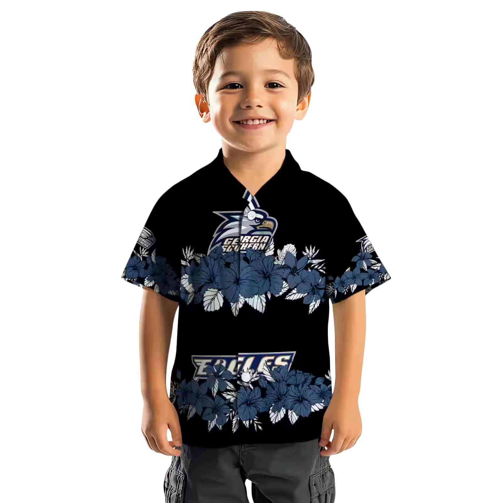 georgia southern eagles hibiscus stripe blue black hawaiian shirt top rated