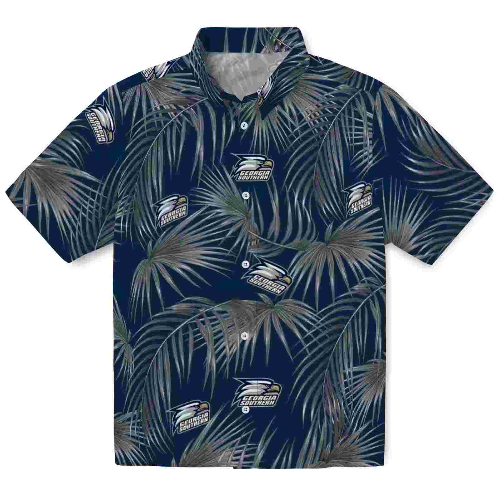 Georgia Southern Eagles Leafy Palms Blue Hawaiian Shirt