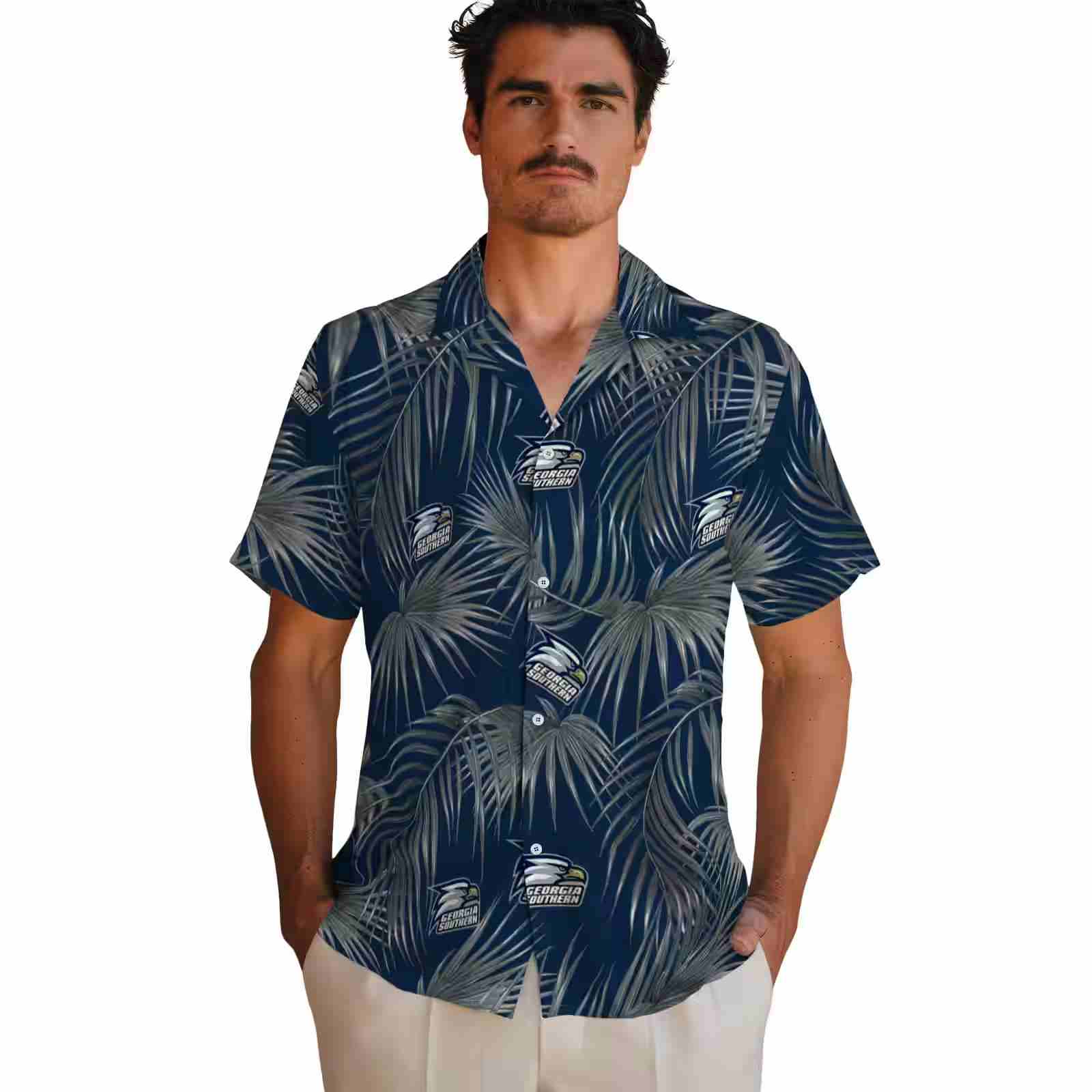 georgia southern eagles leafy palms blue hawaiian shirt fashion forward