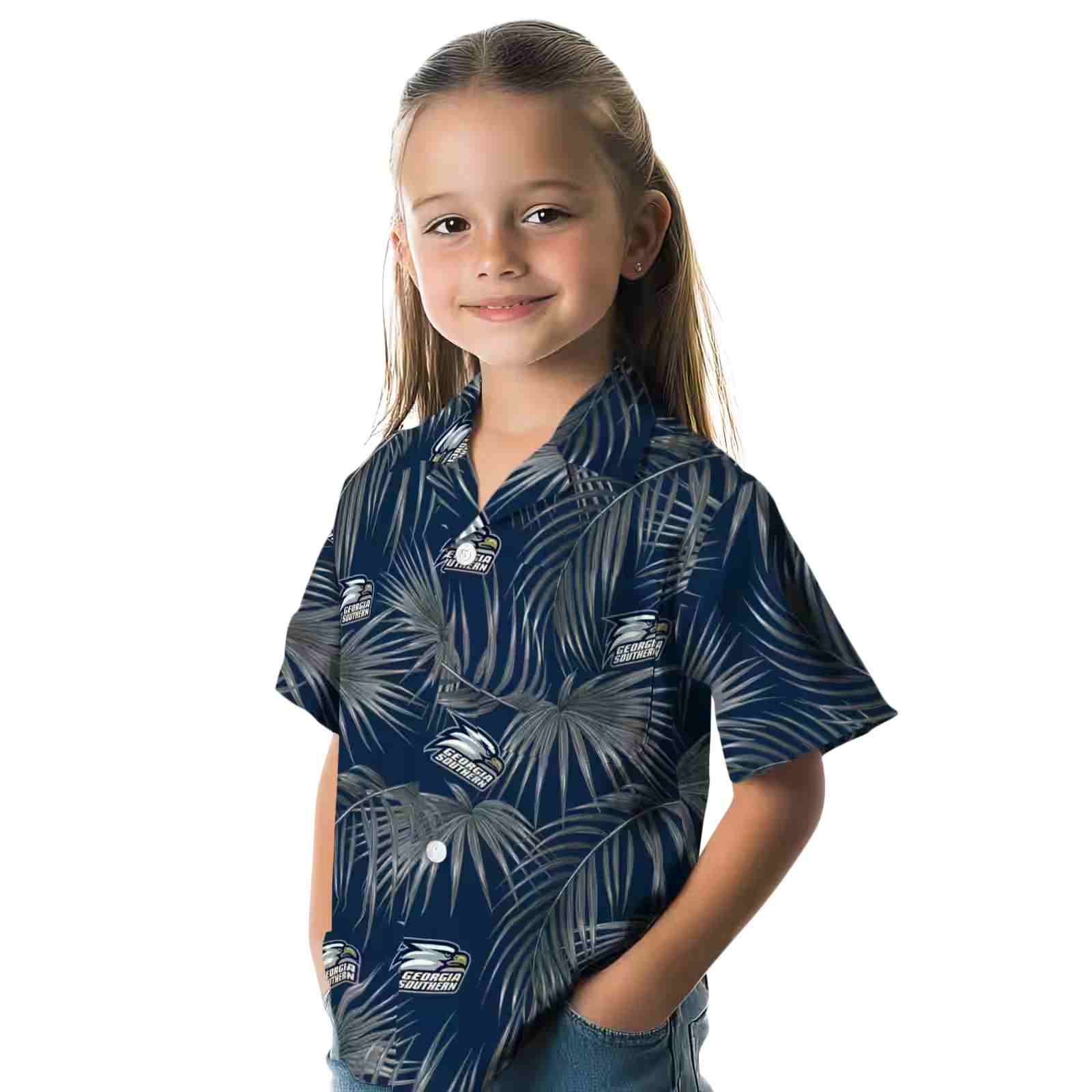 georgia southern eagles leafy palms blue hawaiian shirt premium grade