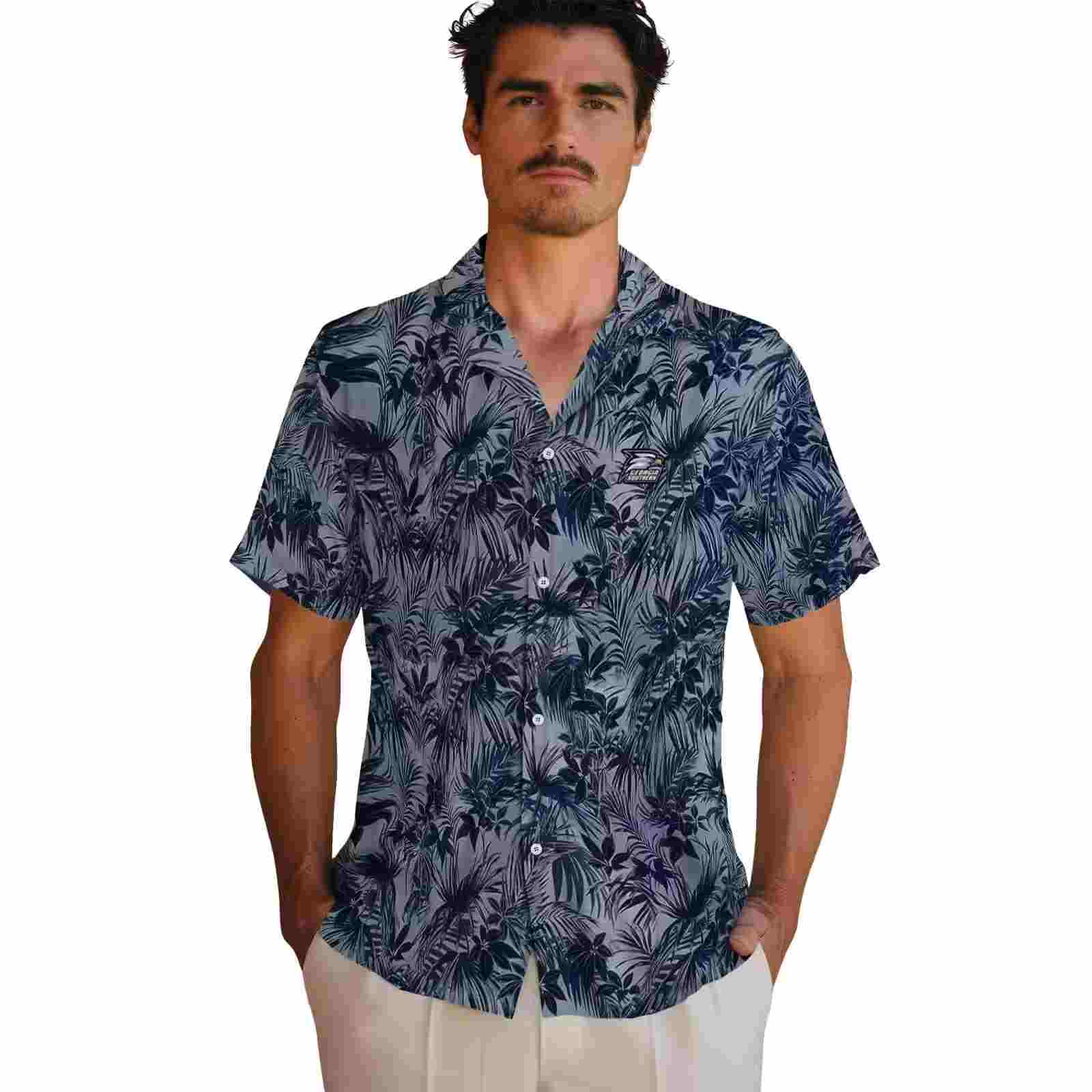 georgia southern eagles leafy pattern blue hawaiian shirt fashion forward