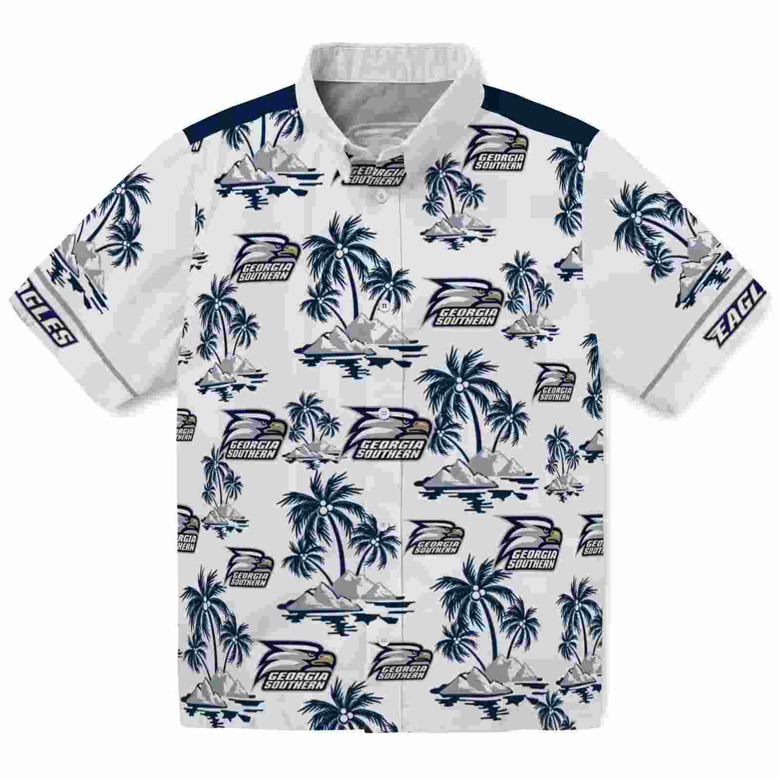 Georgia Southern Eagles Palm Island Print Blue White Hawaiian Shirt