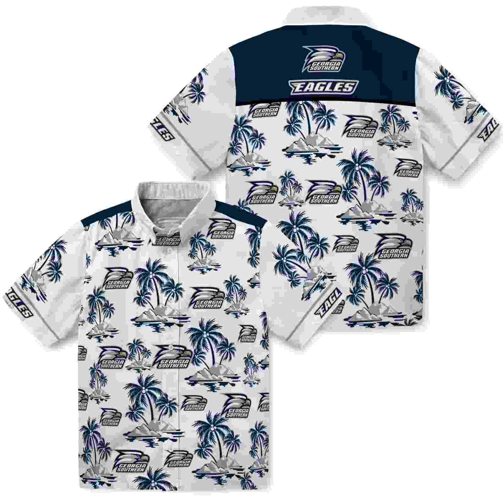 georgia southern eagles palm island print blue white hawaiian shirt high quality