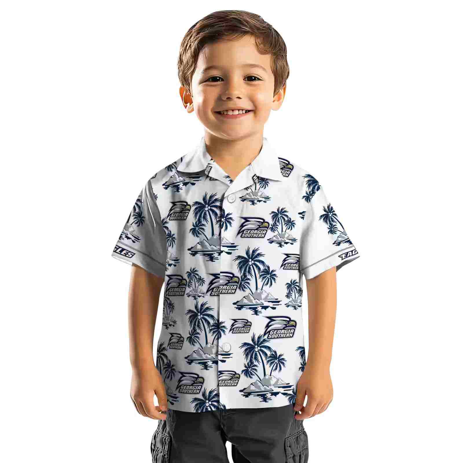 georgia southern eagles palm island print blue white hawaiian shirt top rated