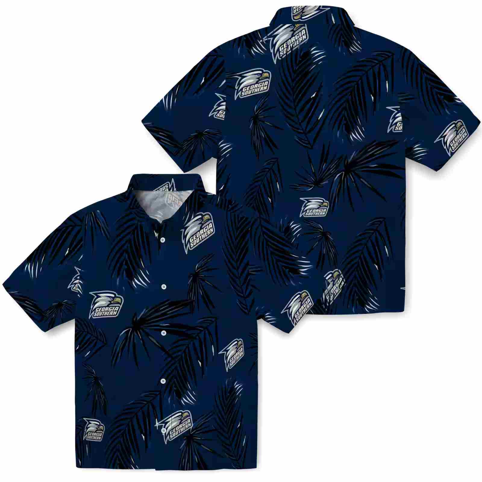 georgia southern eagles palm leaf blue hawaiian shirt high quality