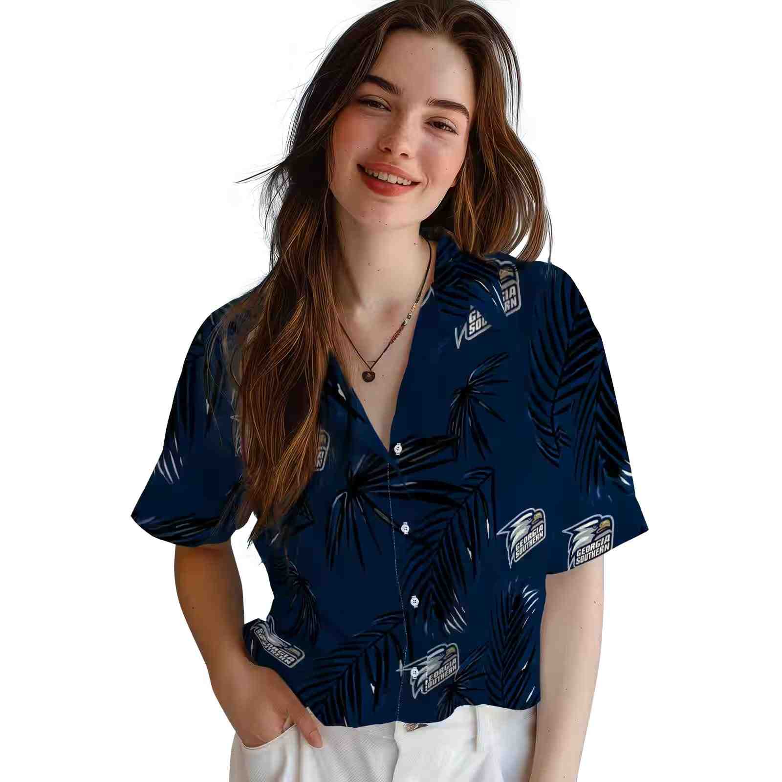 georgia southern eagles palm leaf blue hawaiian shirt latest model