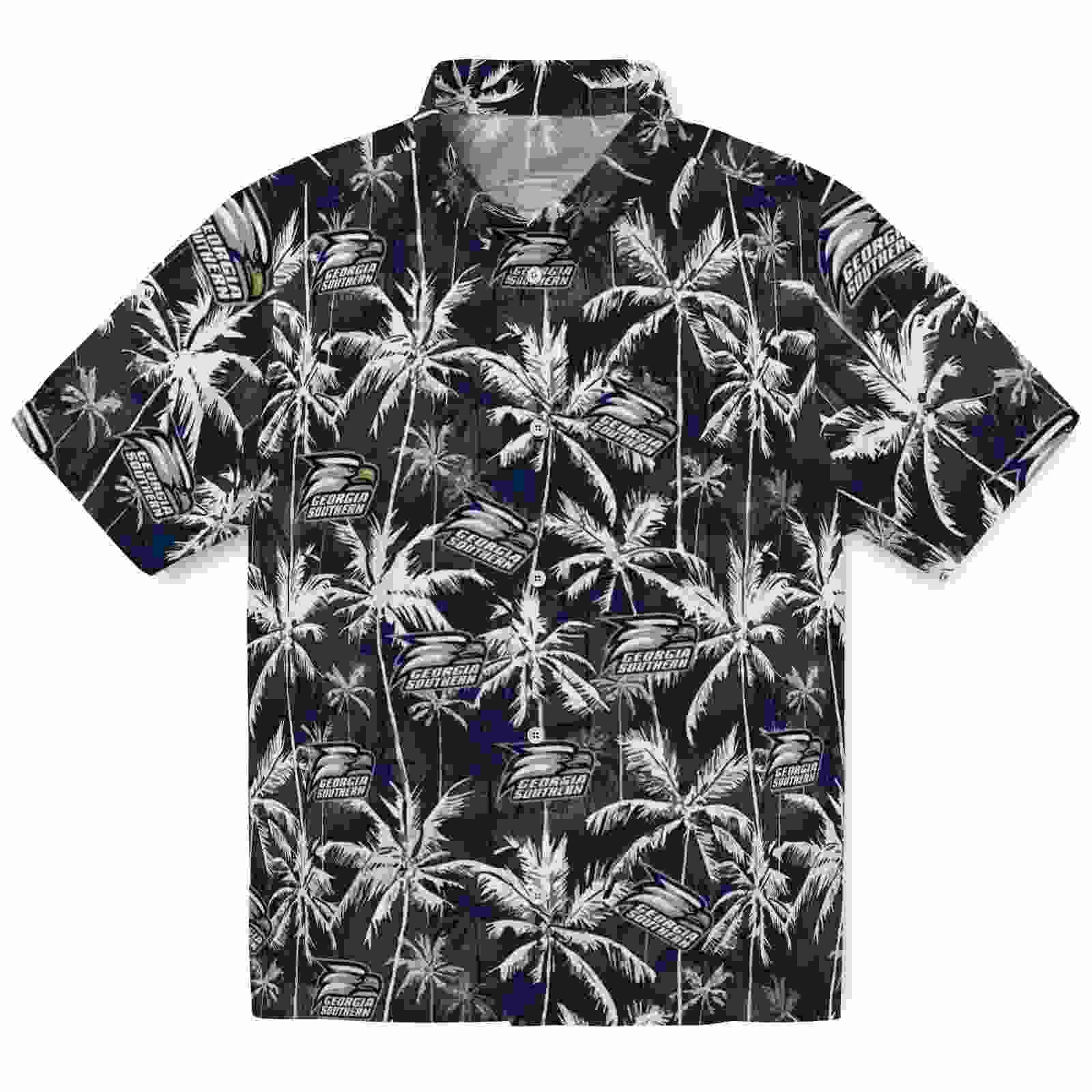 Georgia Southern Eagles Palm Pattern Blue Black Hawaiian Shirt