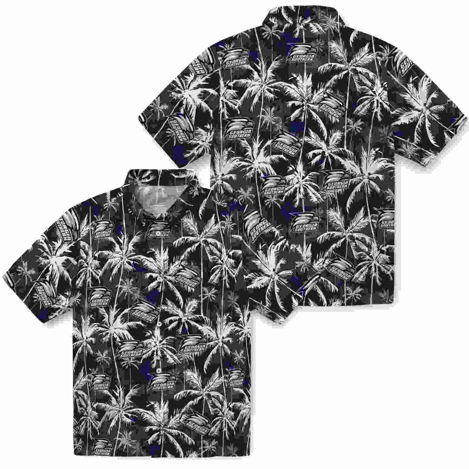 georgia southern eagles palm pattern blue black hawaiian shirt high quality