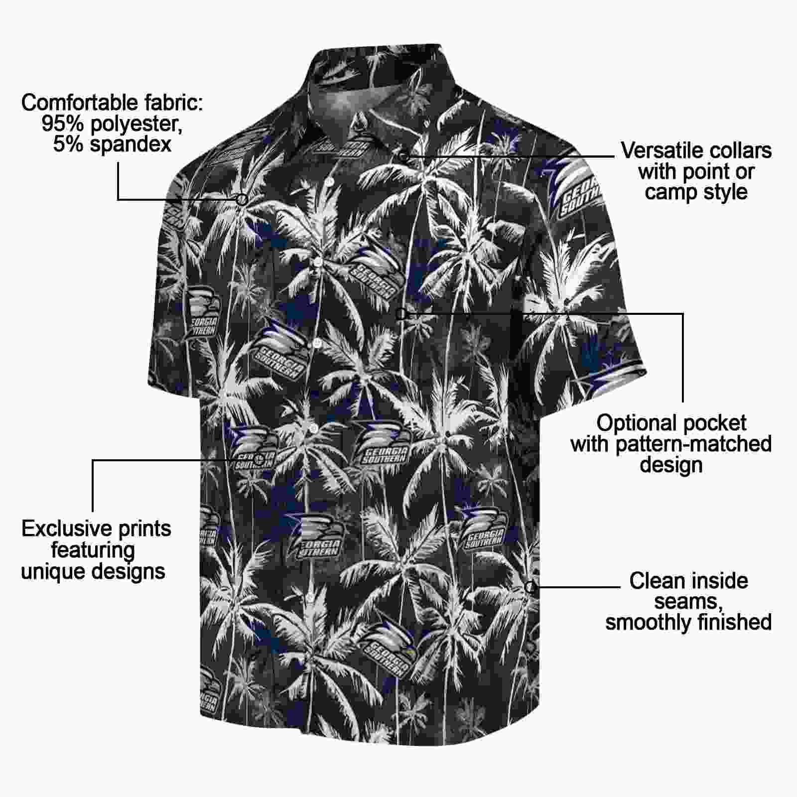 georgia southern eagles palm pattern blue black hawaiian shirt new arrival