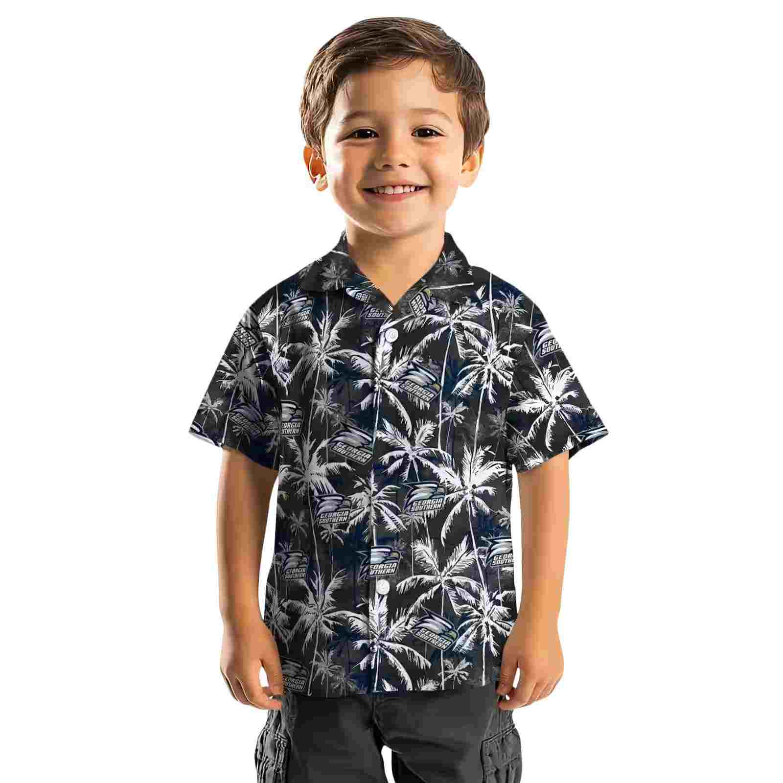 georgia southern eagles palm pattern blue black hawaiian shirt top rated