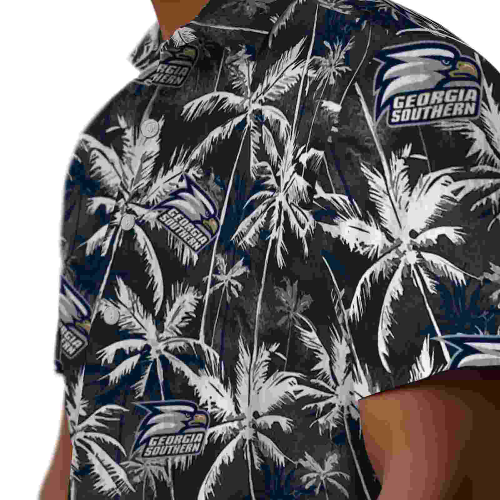 georgia southern eagles palm pattern blue black hawaiian shirt trendy