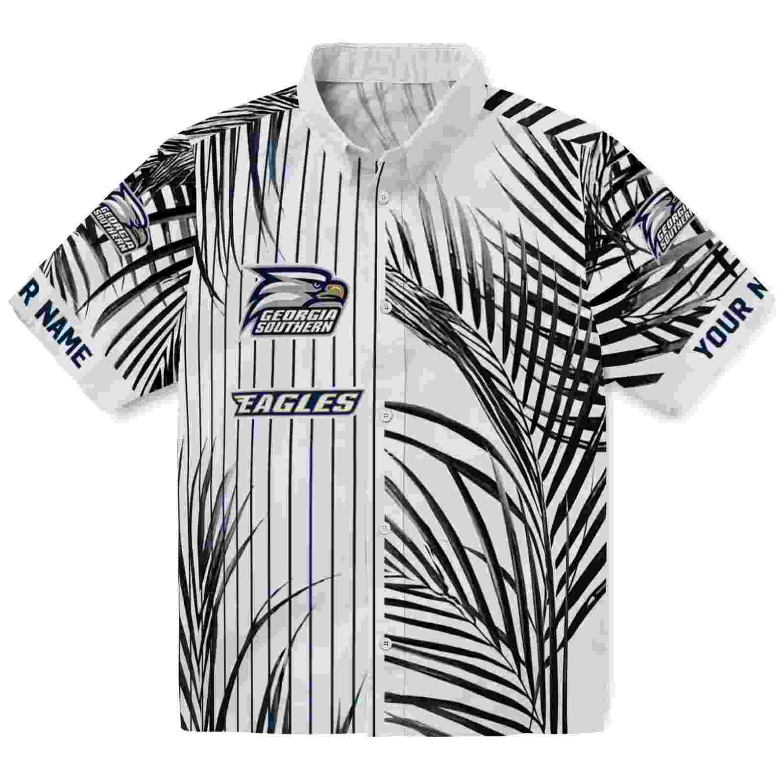 Georgia Southern Eagles Palm Stripes Blue Black White Hawaiian Shirt