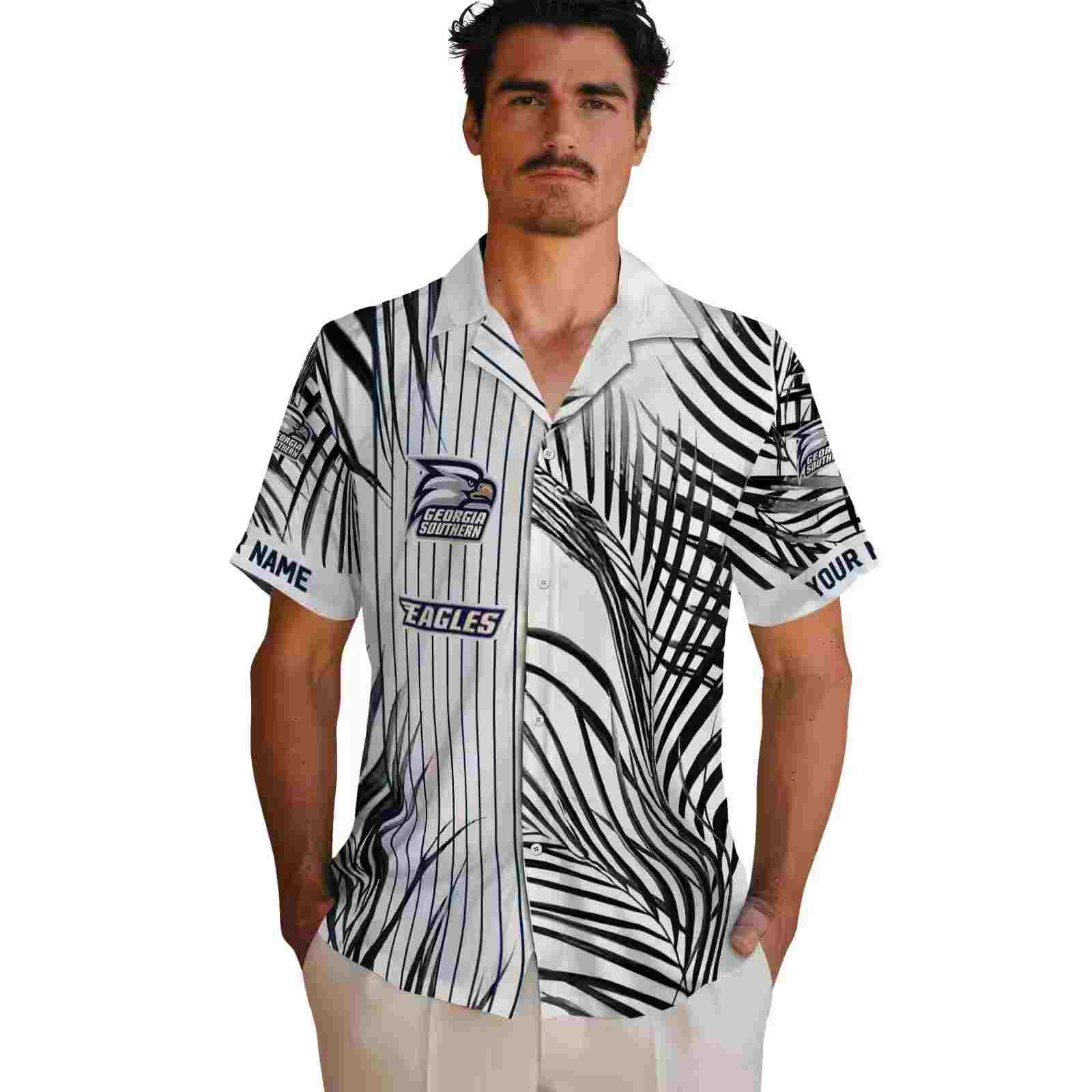 georgia southern eagles palm stripes blue black white hawaiian shirt fashion forward