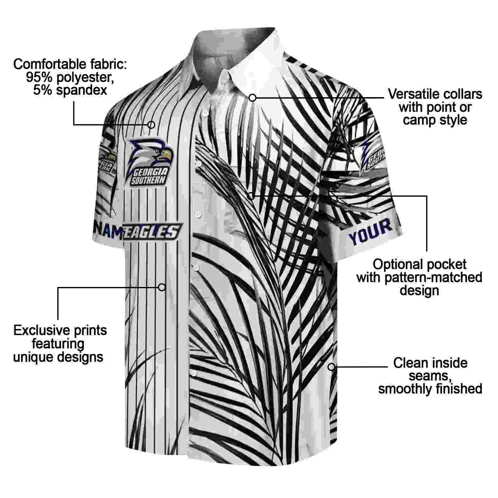 georgia southern eagles palm stripes blue black white hawaiian shirt new arrival