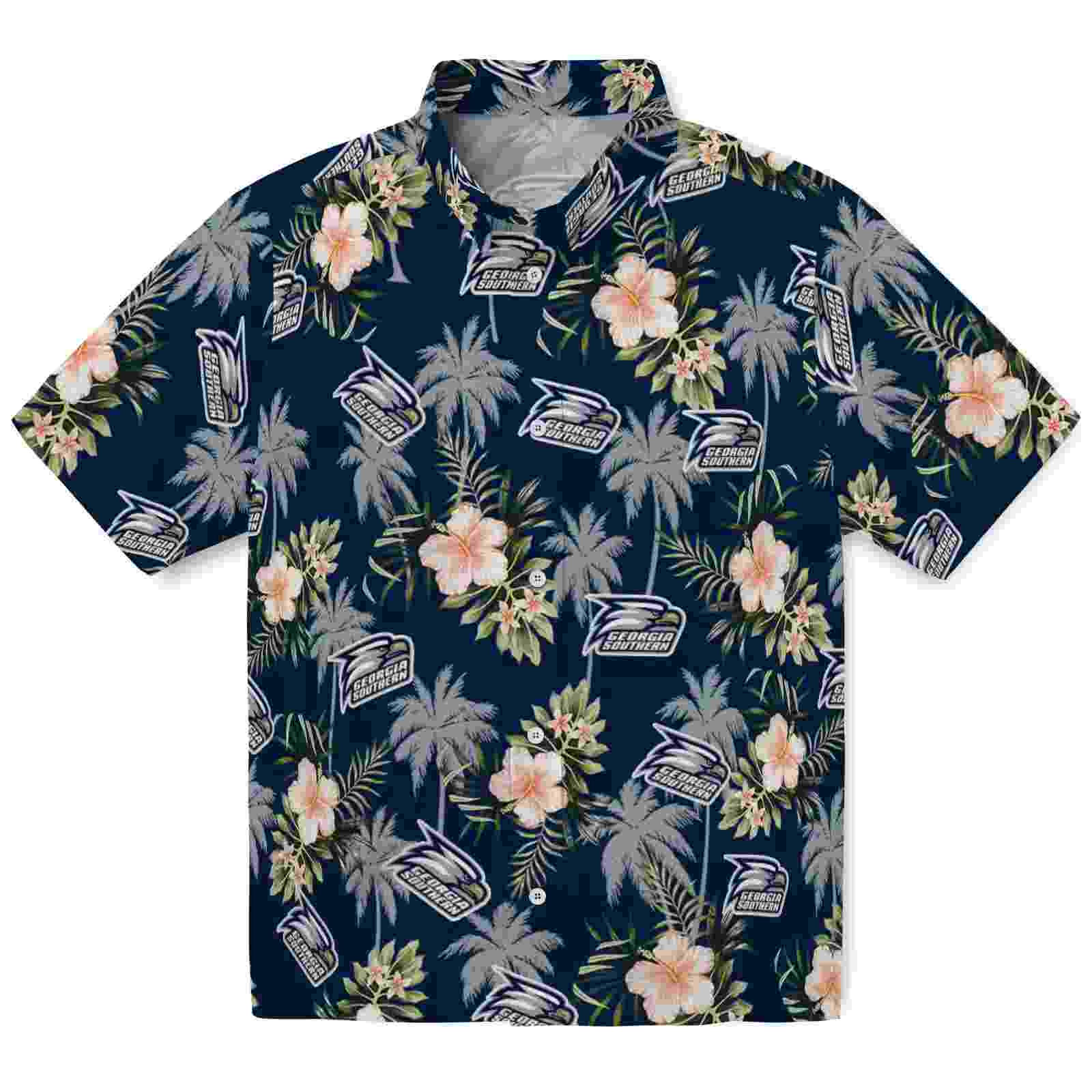 Georgia Southern Eagles Palm Tree Flower Blue Hawaiian Shirt