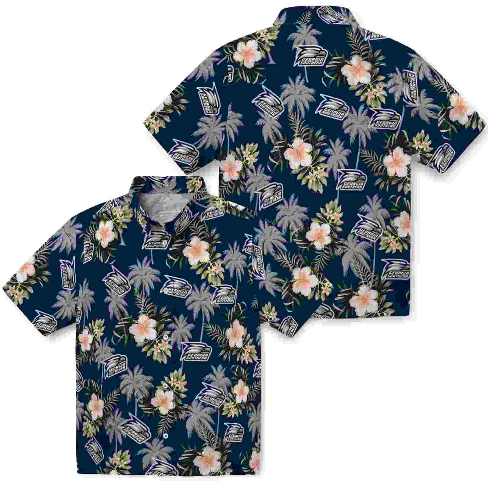 georgia southern eagles palm tree flower blue hawaiian shirt high quality