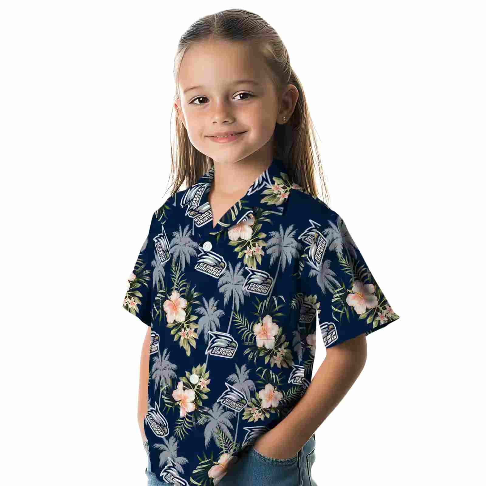 georgia southern eagles palm tree flower blue hawaiian shirt premium grade