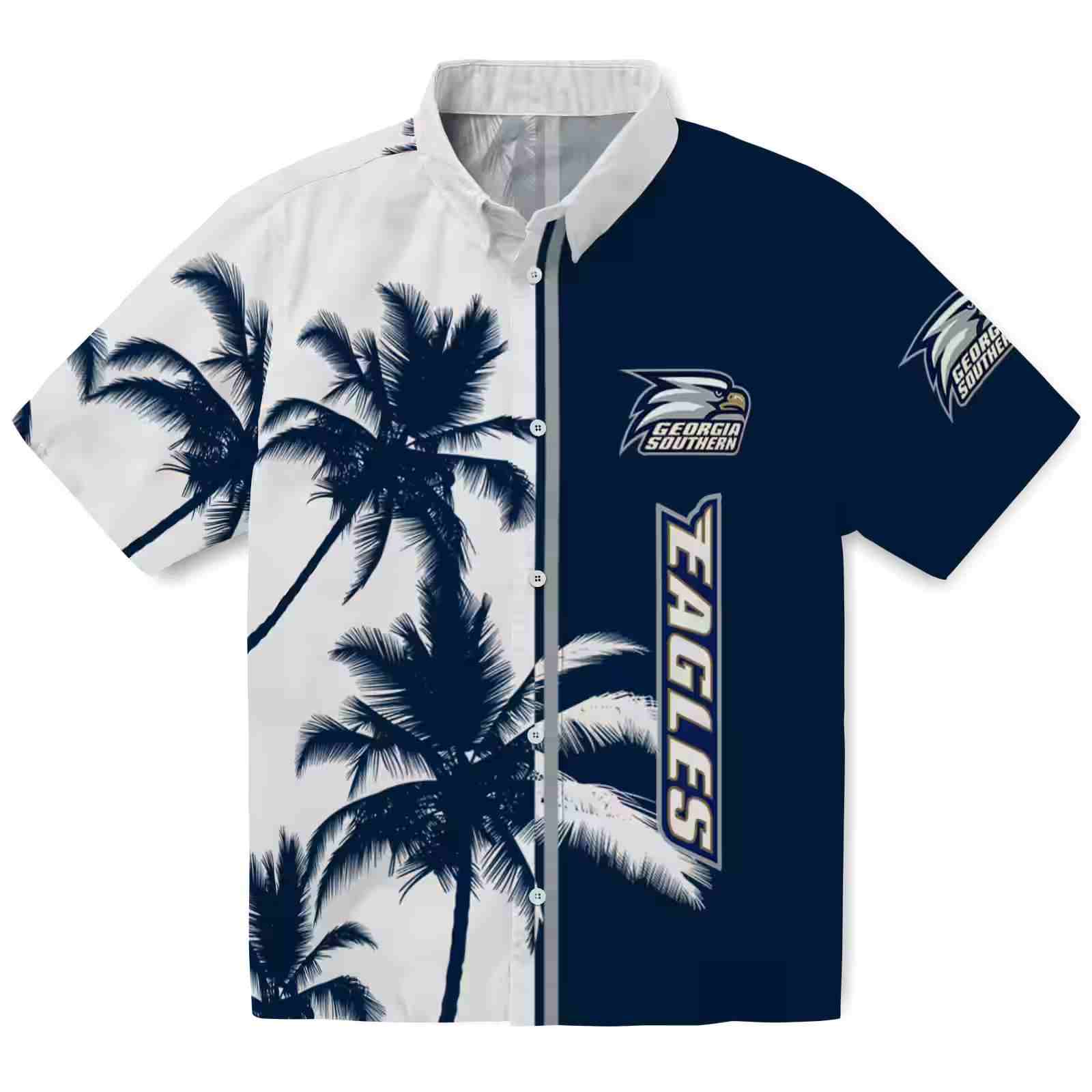 Georgia Southern Eagles Palm Trees Blue White Hawaiian Shirt