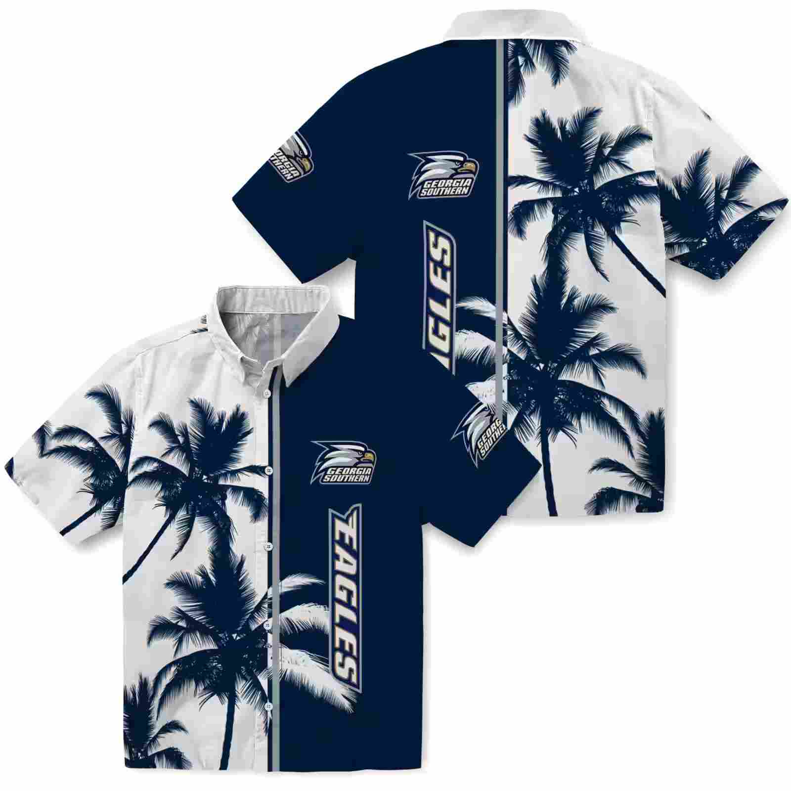 georgia southern eagles palm trees blue white hawaiian shirt high quality