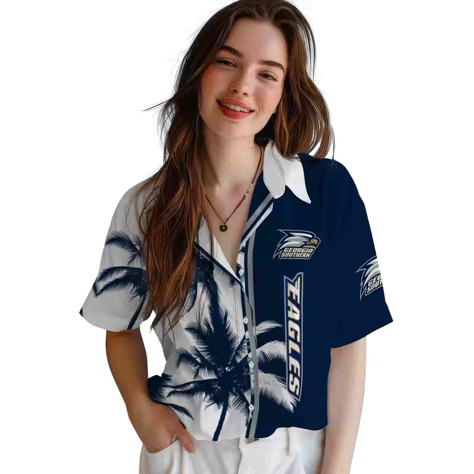 georgia southern eagles palm trees blue white hawaiian shirt latest model