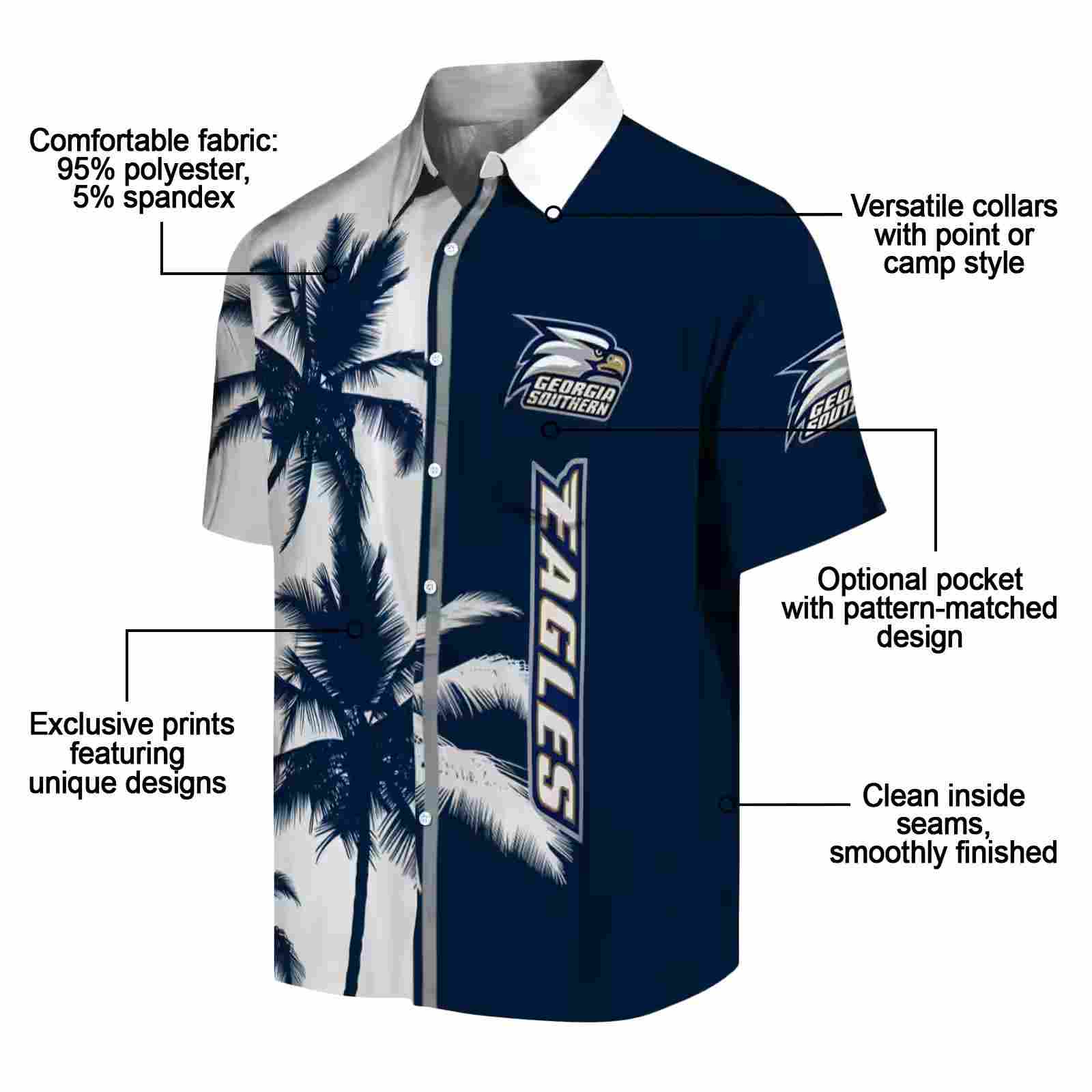 georgia southern eagles palm trees blue white hawaiian shirt new arrival