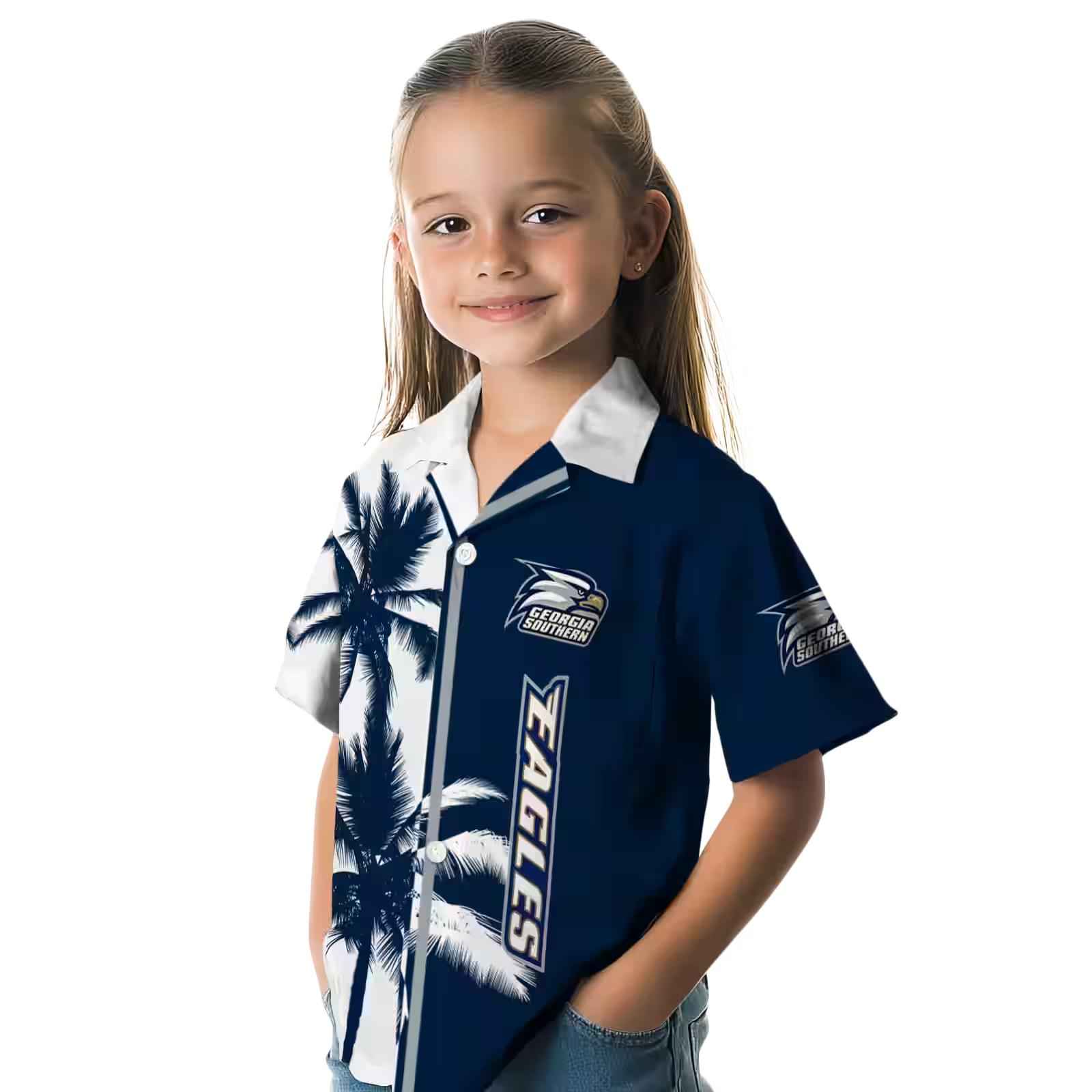 georgia southern eagles palm trees blue white hawaiian shirt premium grade