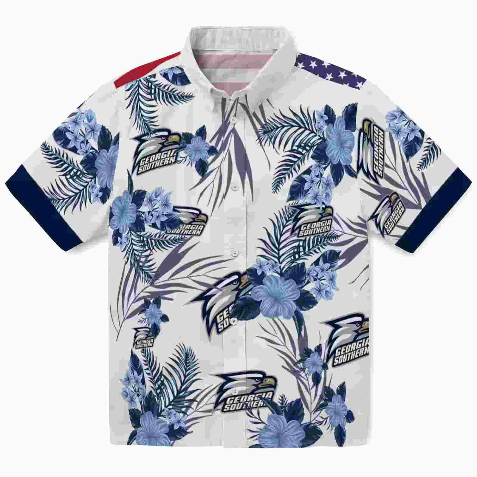 Georgia Southern Eagles Patriotic Hibiscus Design Blue White Hawaiian Shirt