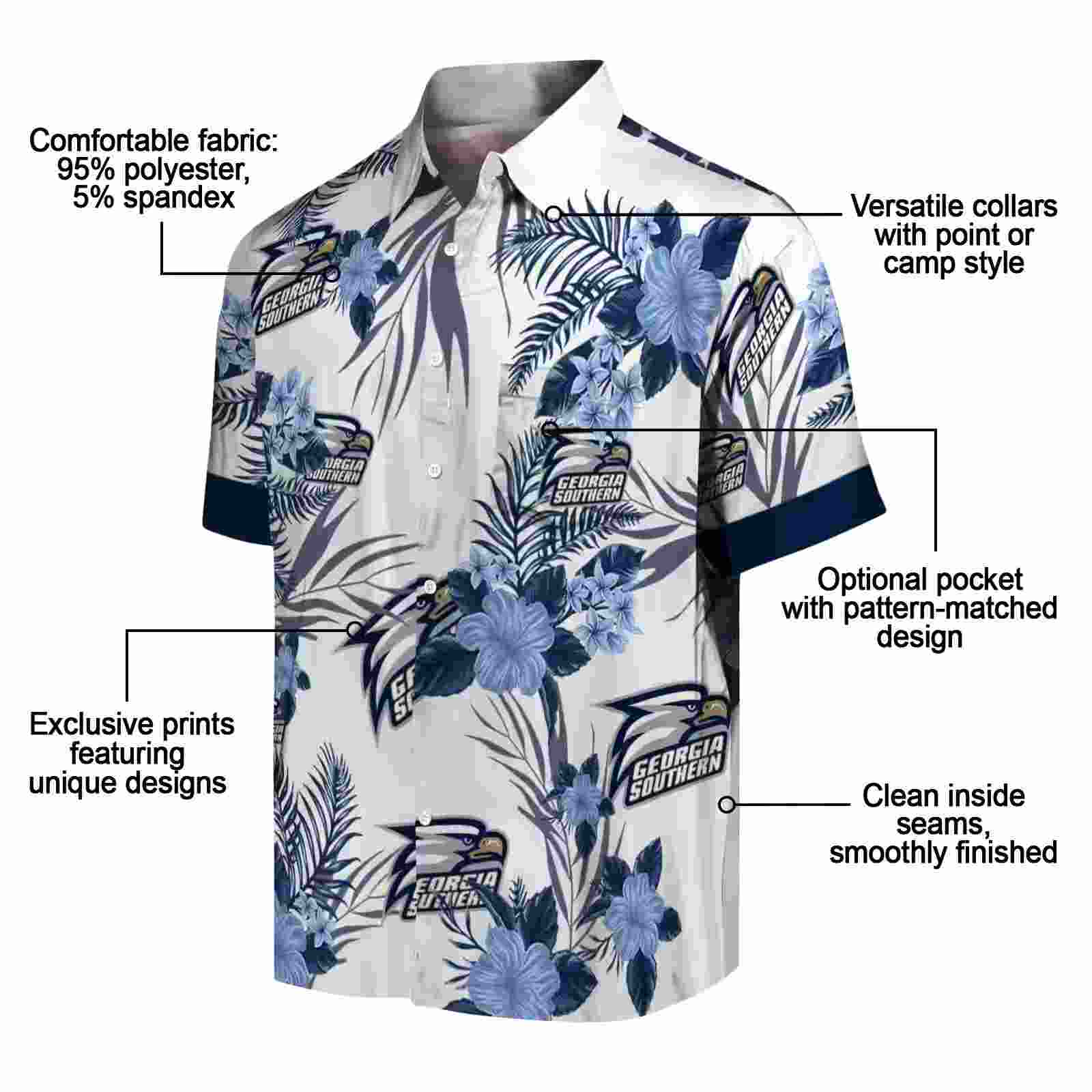 georgia southern eagles patriotic hibiscus design blue white hawaiian shirt new arrival