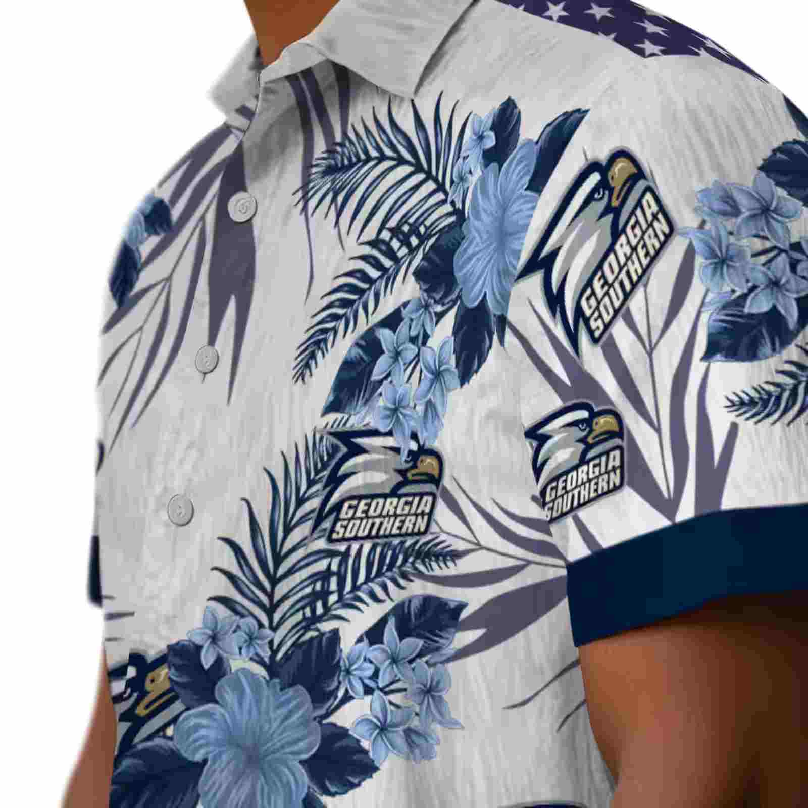 georgia southern eagles patriotic hibiscus design blue white hawaiian shirt trendy