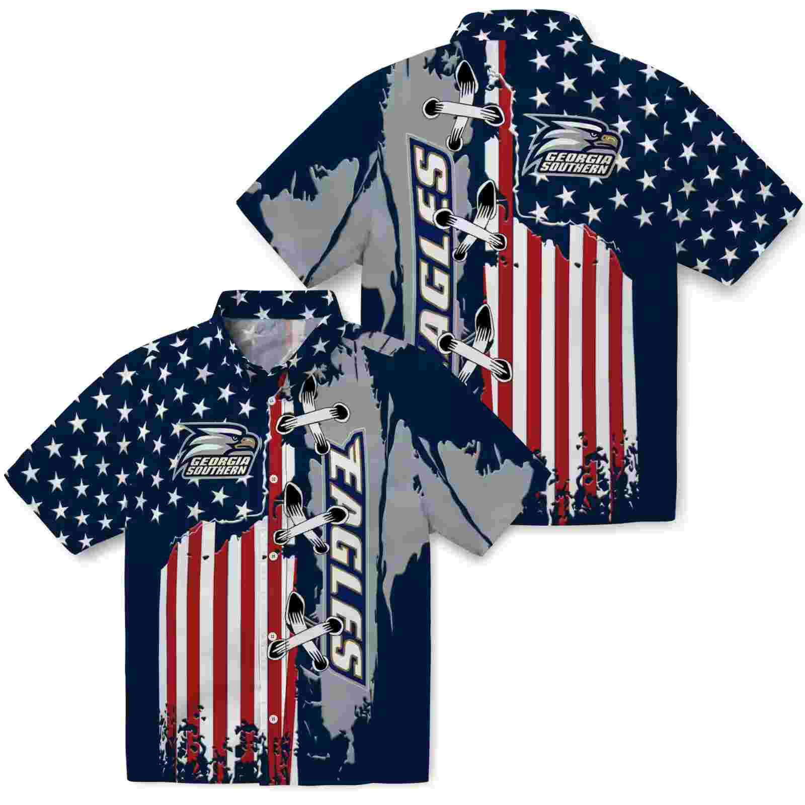 georgia southern eagles stitched flag blue hawaiian shirt high quality