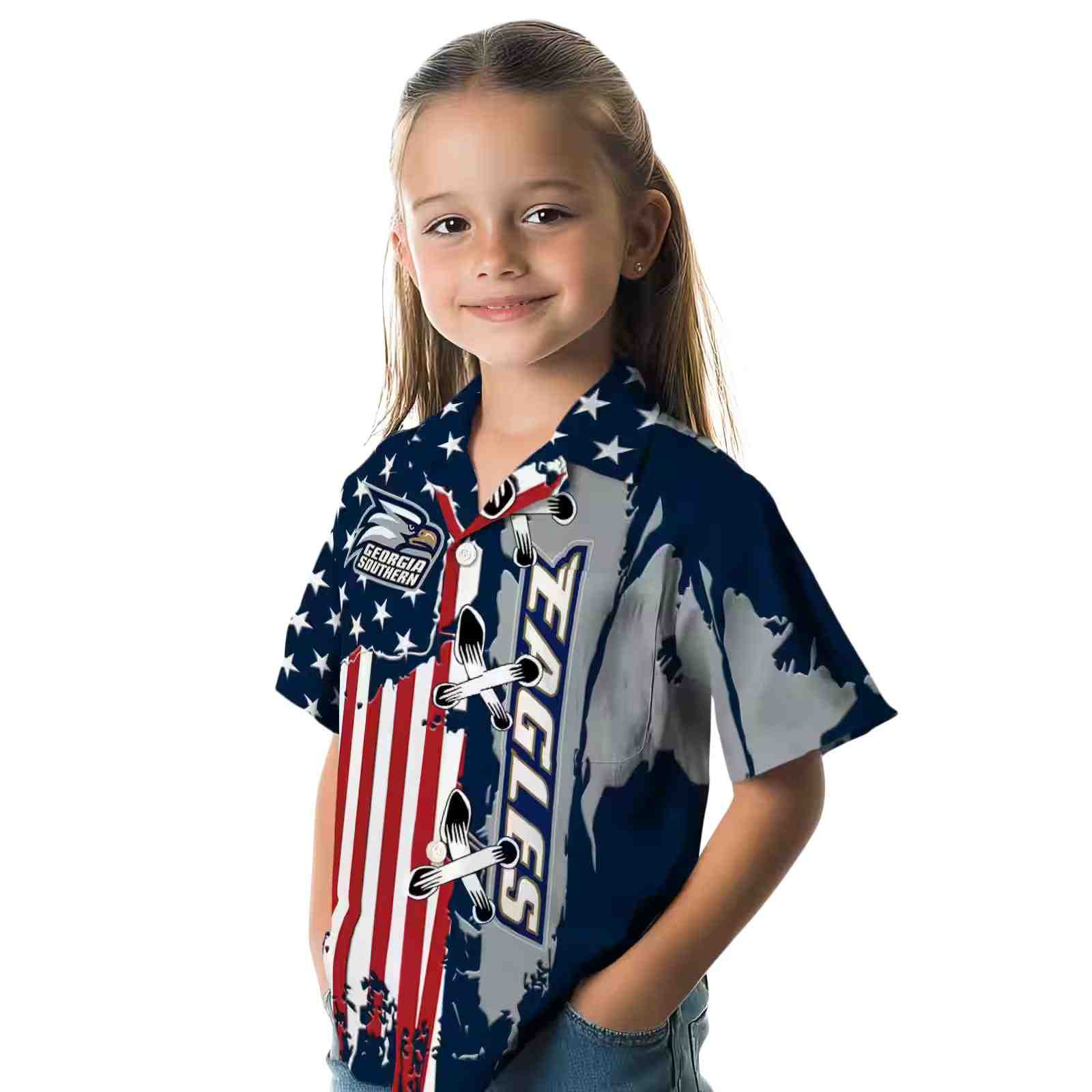 georgia southern eagles stitched flag blue hawaiian shirt premium grade