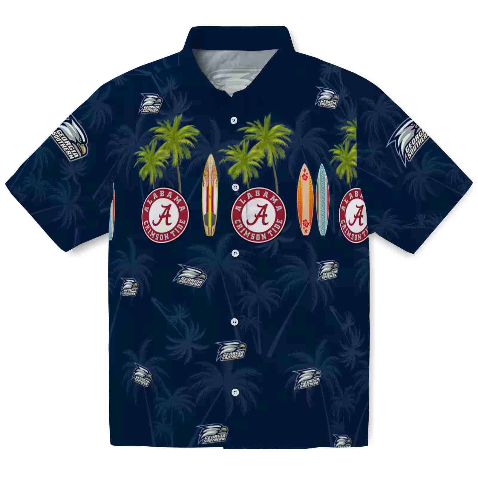 Georgia Southern Eagles Surfboard Palm Blue Hawaiian Shirt